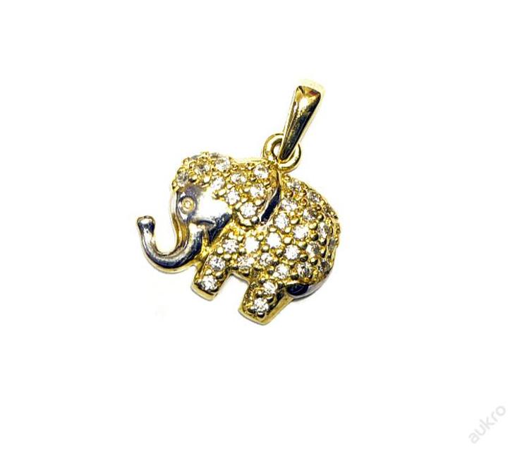 Zlatý přívěsek slon se zirkony AU0110 - Šperky