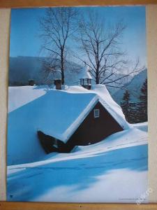 Chalupa v zimě - plakát 47 cm x 67 cm