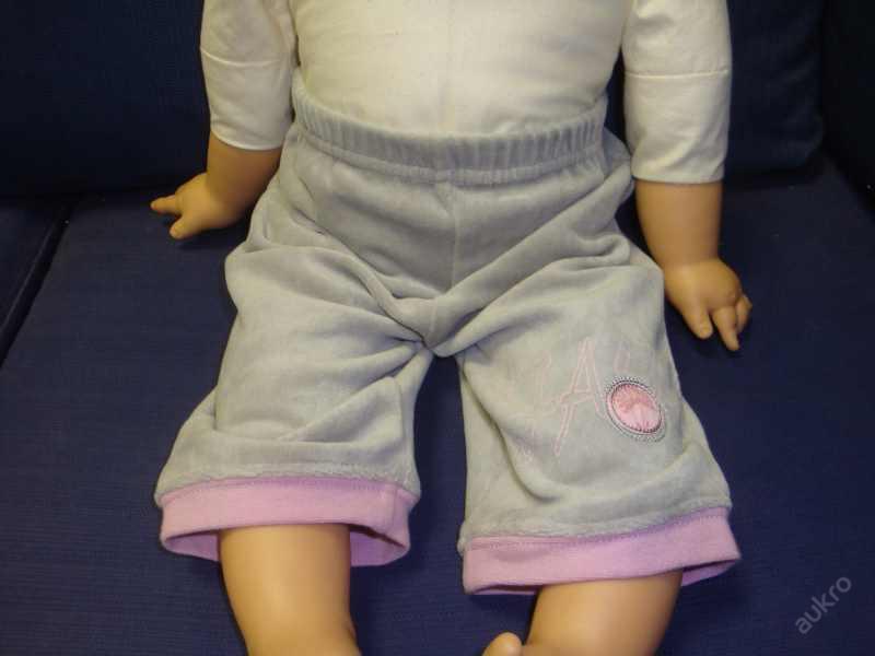Dětské zboží - Tepláčky šedé - růžový proužek v.56 - Oblečení pro děti