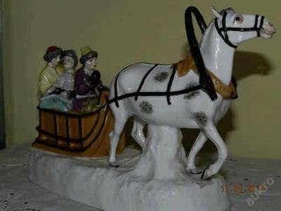 Luxusní malované sousoší Kůň Spřežení Saně Rusko - SAMSON PARIS 