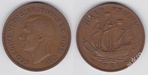 ANGLIA 1/2 penny 1951 KM868 M-0624 - Numizmatika