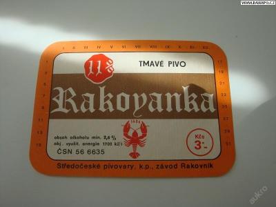 PIVNÍ ETIKETA - Rakovanka - tmavé pivo 11pr.