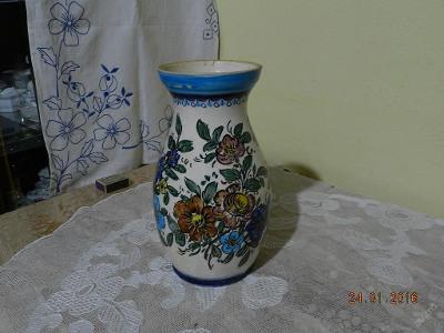 Krásná stará malovaná větší váza Květiny Luby ruční malba