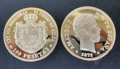 1871 Amadeo I Španělsko 100 pesetas zlacená Au.999