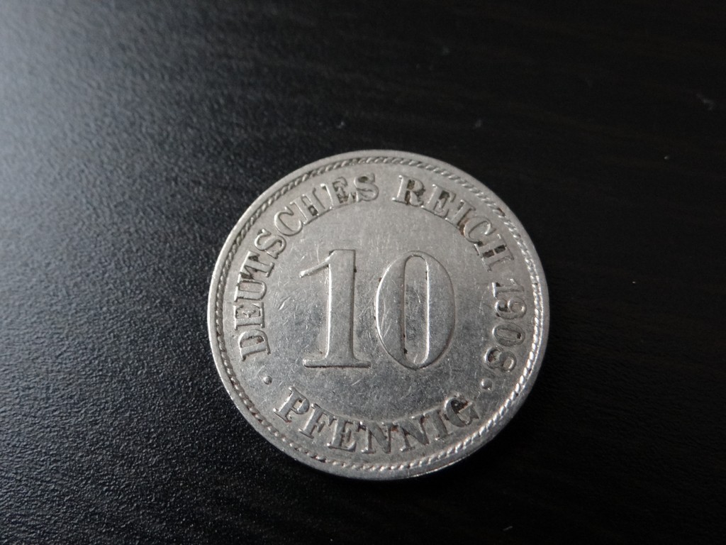 10 Pfennig 1908 A, sbírkový stav - Numismatika