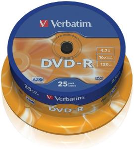 DVD-R Verbatim 4,7GB 16x,  25ks v cakeboxu, NOVÉ !