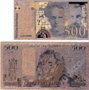 FRANCIE 500 francs ta menší s paní Zlatá bankovka fólie
