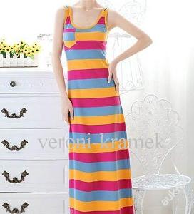Dámské stylové letní dlouhé šaty, barevné proužky