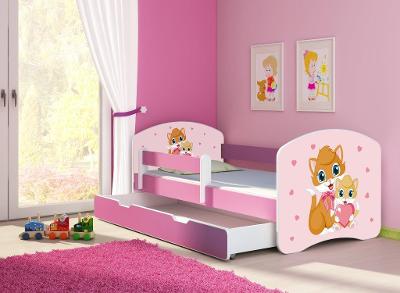 Dětská postel s šuplíkem a barierou Pink 85x184cm