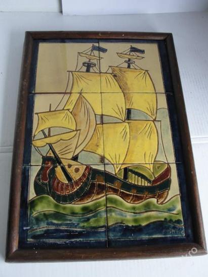 Porcelánový obraz, plachetnice, pirátská loď, Portugalsko - Zařízení pro dům a zahradu