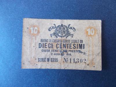 Itálie bankovka 10 Centesimi Lir deset dieci 1918