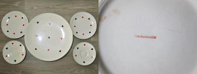 Starožitný tác, 2x desertní talíř, 2x menší talířek zn. Czechoslovakia
