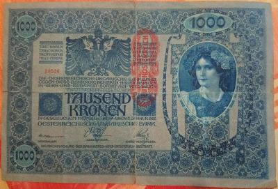 Bankovka 1000 Kronen Rakousko Uhersko 1902 první série