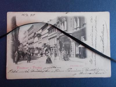 Praha Prag Žižkov Palackého třída živá lidé obchod galoše Čurda 1899 