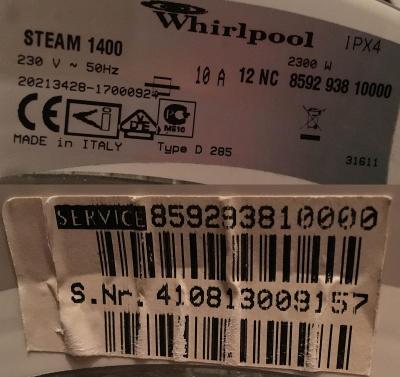 Whirlpool Steam 1400 (servis code: 8592 938 10000) náhradní díly
