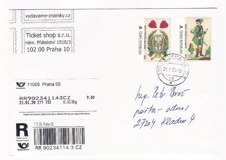 R dopis s vlastní známkou, prošlý v den vydání, červené eso - Filatelia