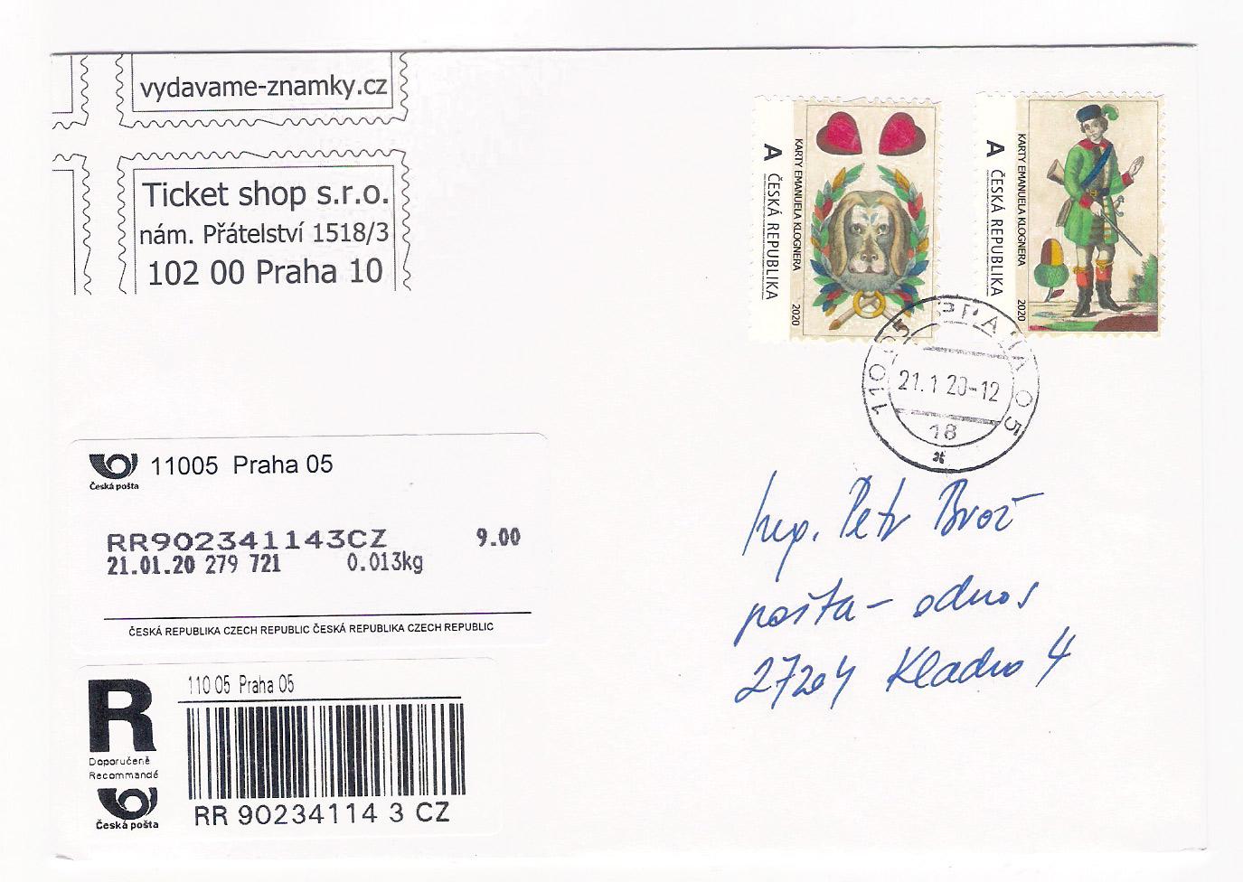 R dopis s vlastní známkou, prošlý v den vydání, červené eso - Filatelie