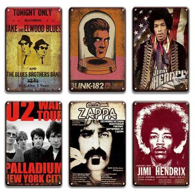 U2 / Frank Zappa / Jimi Hendrix / Blink 182 - dekorační kovová cedule