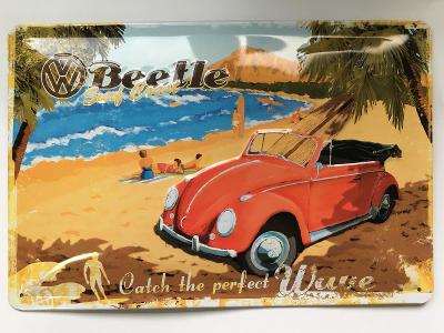 nová plechová retro cedule VW Beetle Surf Coast - 30x20cm - 3D tlačená