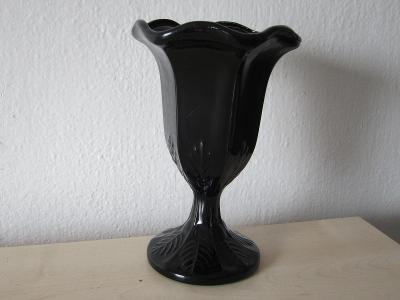 Váza silné černé sklo šestihranné 16x10cm /Vázička