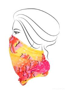 Multifunkční šátek, růžovo žlutý s motivem