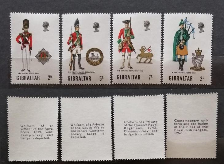 Gibraltar 1970 - komplet, vojáci a uniformy II. - Známky