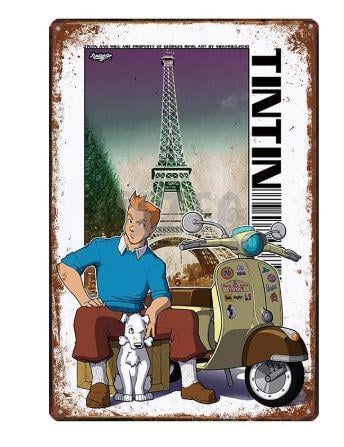 Tintinova dobrodružství - dekorační retro kovová cedule Tintin