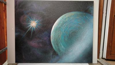 Obraz - Uran v mlhovině, 100x80cm, akryl na plátně