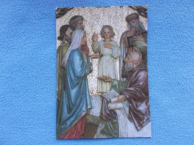 Umělecká pohlednice dřevěné figurky betlém náboženství církev