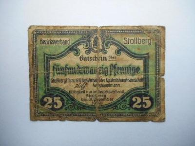 BANKOVKA 25 PFENNIGE NĚMECKO 1919