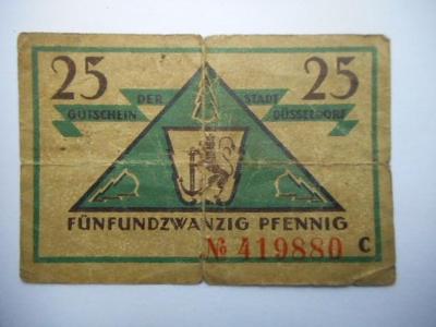 BANKOVKA 25 PFENNIG NĚMECKO 1922 STADT DÜSSELDORF