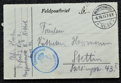 Feldpost, Etapenlazarett, Rossel-Stettin(Štětín) 1915 /S-79