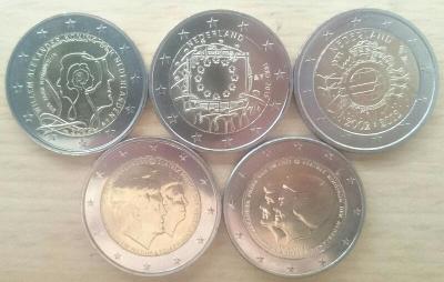 Nizozemsko 5 různých pamětních 2 Eur