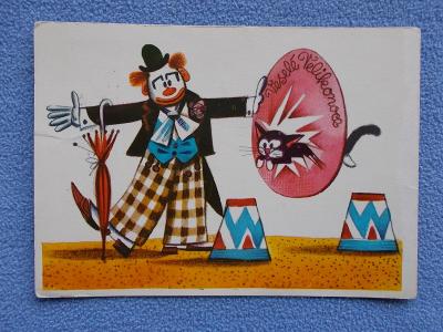 Pohled  malíř Karel Franta  Velikonoce cirkus klaun šašek 