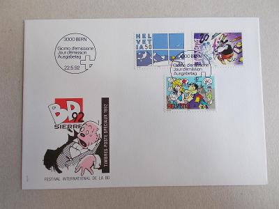 FDC Obálka prvního dne Helvetia Švýcarsko kašet razítko Komiks 1992