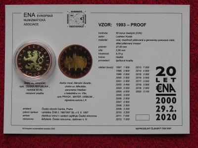 50 Kč 2009 proof v kapsli s jubilejní kartou ENA proof - jen 3200 kusů