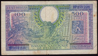 BELGIE 500 Francs/100 Belgas 1943 Cenná!!!