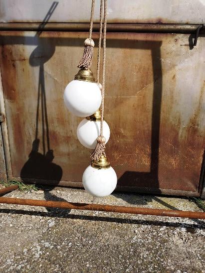 Starožitný koulový lustr na provazech (Franta Anýž?) - Starožitná svítidla