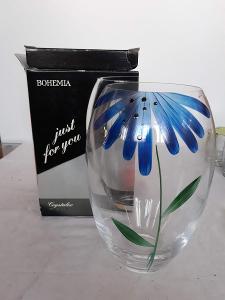 Krásná váza s modrým květem - Bohemia Crastalec 