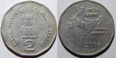 Indie 2 Rupees 2003 tečka XF č33751