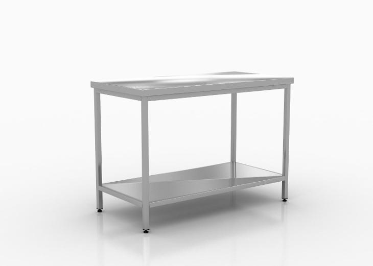 Nerezový prostorový stůl s policí 110x60x85cm - undefined
