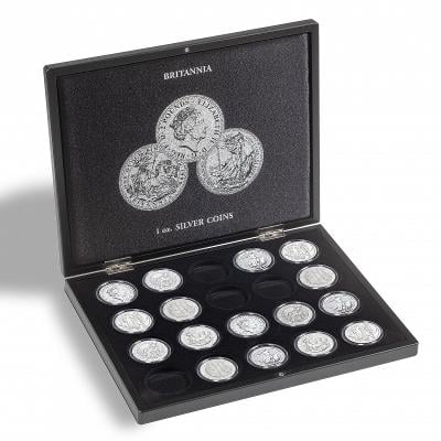 Mincovní kazeta na 20 stříbrných mincí BRITANNIA 1 Oz v kapslích NOVÁ