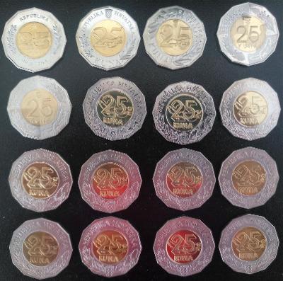 Sada všech 25 Kun Chorvatsko - 16 pamětních mincí 1997 - 2020 UNC
