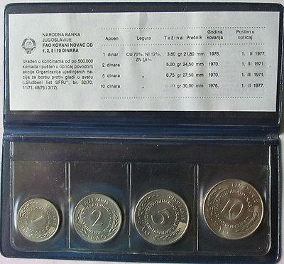 Juhoslávia sada FAO 1 - 10 Dinara 1970 - 1976 UNC