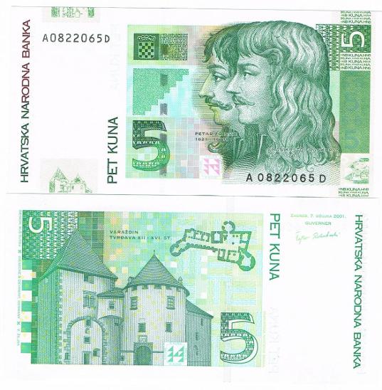 Chorvatsko 5 kun 2001 P-37 UNC / Nakupujte před přijetím eura v 2022 - Bankovky