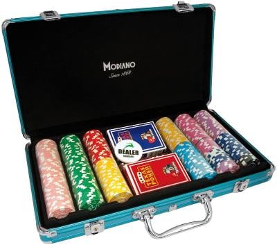Poker set s 300 žetony 14g - ALU modrý kufřík Modiano