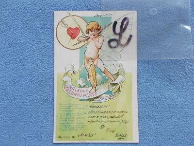 Koláž  Luxusní sbírková pohlednice láska Hálkovy večerní písně Amor DA