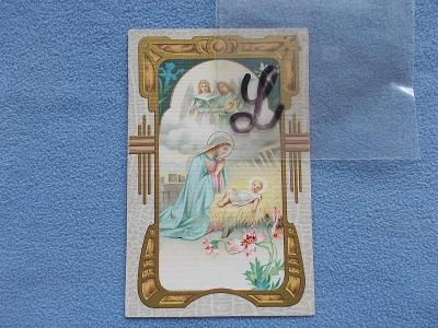 Koláž Luxusní sbírková pohlednice zlacená církev Panna Maria Ježíšek