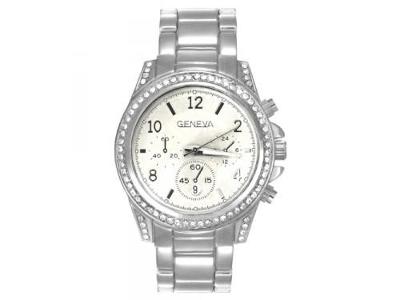 Elegantní dámské kovové hodinky Geneva náramkové - stříbrné barvy
