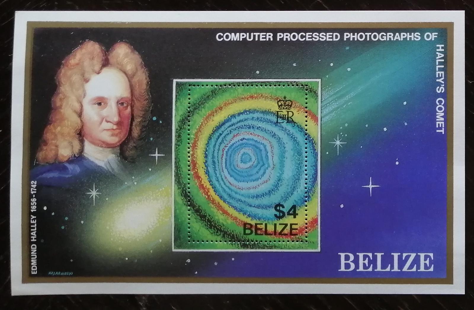 Belize 1986 - svěží aršík, Halleyova kometa, kosmos, astronomie 6£ - Známky